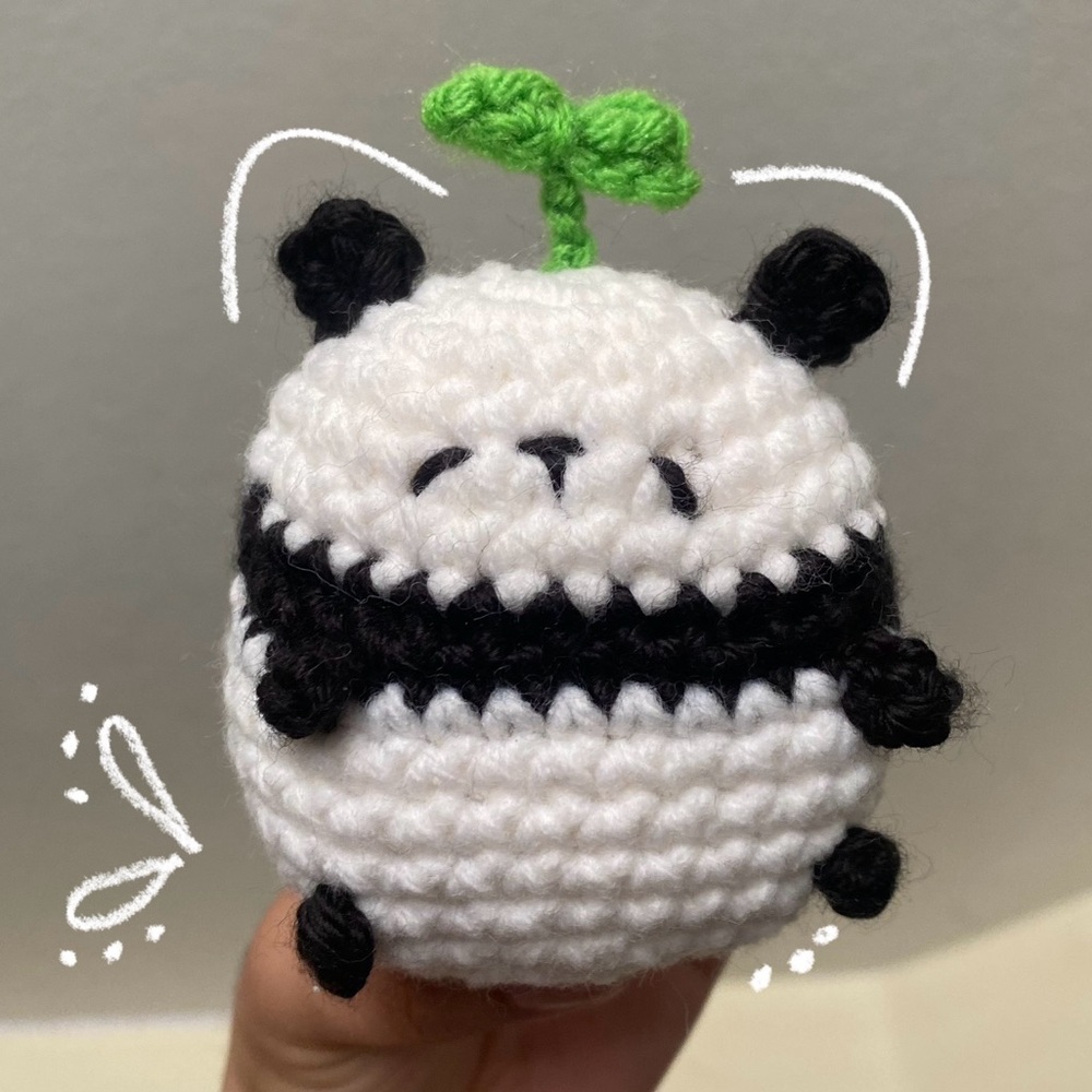Amigurumi Chubby Adorable Panda with Clover Leaf Crochet Plushie